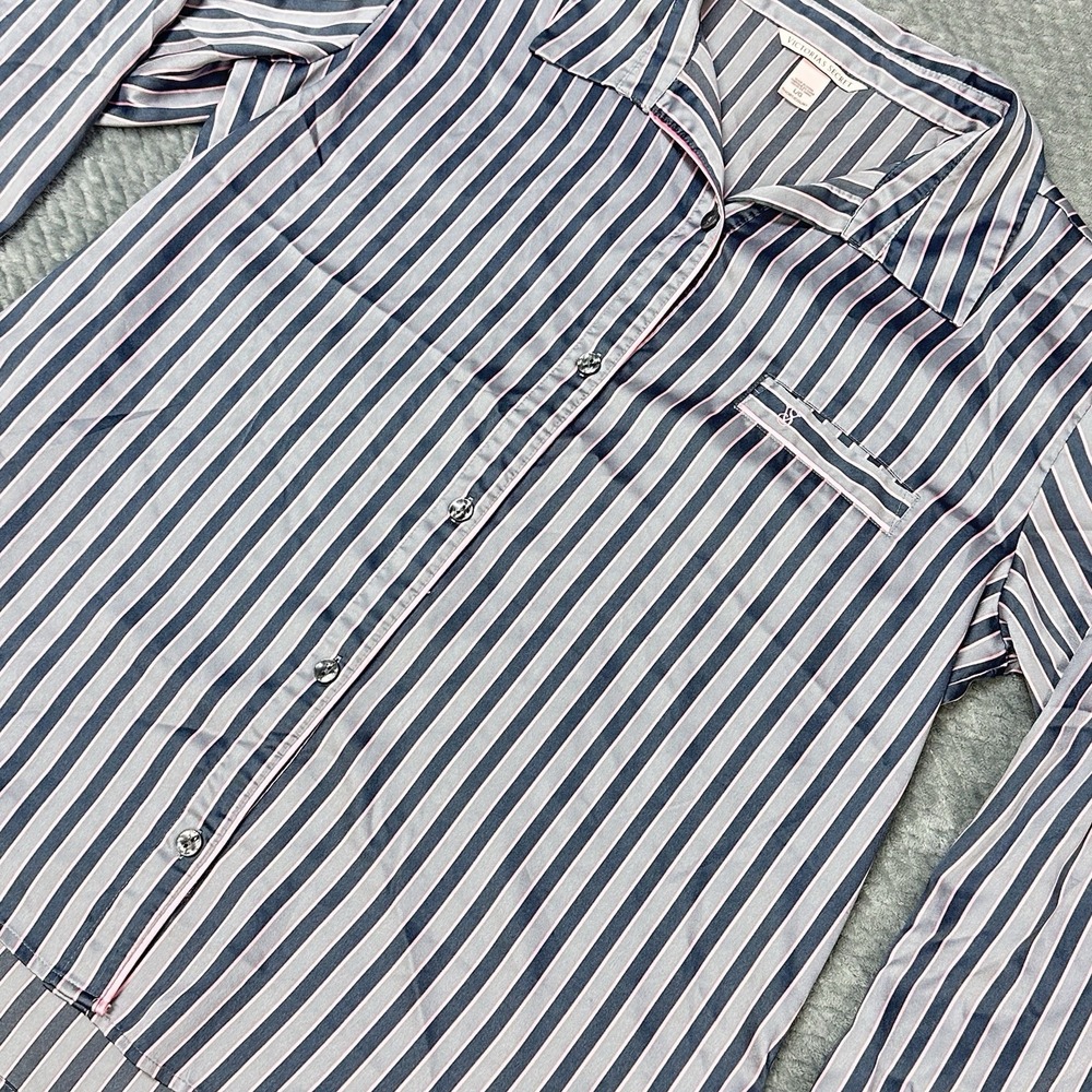 Victoria's Secret Pajama Top Large Pink Satin Long Sleeve Button Up Pinstripe - Picture 4 of 10